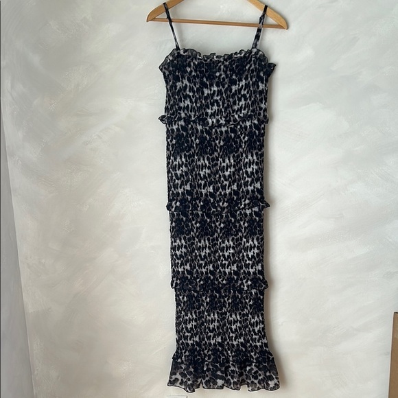 MABLE VIDA STRAP SMOCKED MAXI DRESS LEOPARD ruched ruffled - Picture 2 of 11